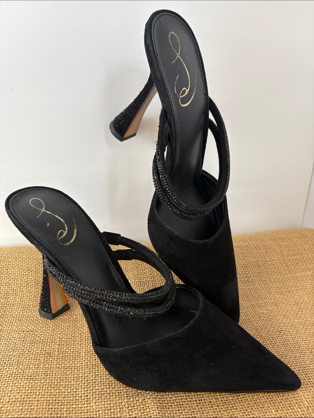Sam Edelman AugustinaBlack Pointed Toe Beaded-Double Strap and Mule Heel 8.5